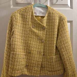 CHANEL Yellow Tweed Double-Breasted Blazer